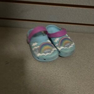Skechers‎ Kids Clogs Size 7 Rainbow Light-Up Blue Pink Slip On Shoes